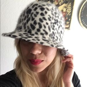 Rabbit hair blend hat fedora black & white
